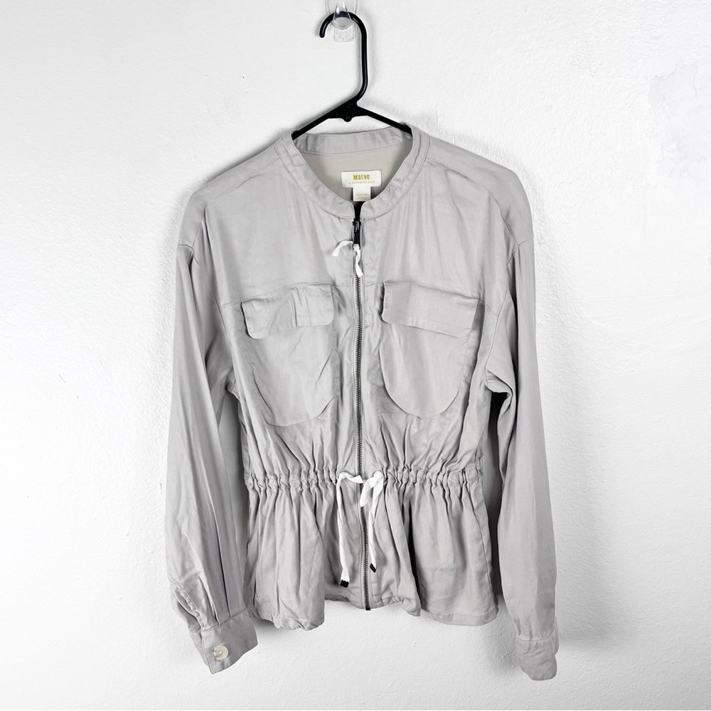 ANTHROPOLOGIE MAEVE Linen Blend Cinch Waist Flap Pocket Zip Jacket Medium Casual